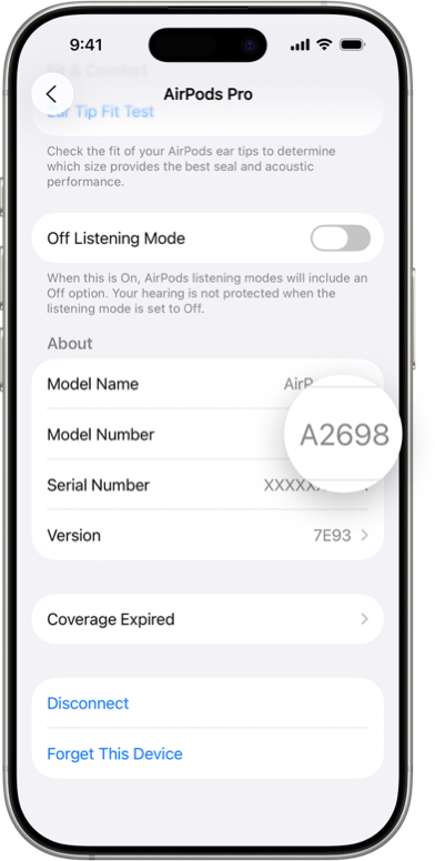 Číslo modelu AirPods v nastaveniach Bluetooth na iPhone